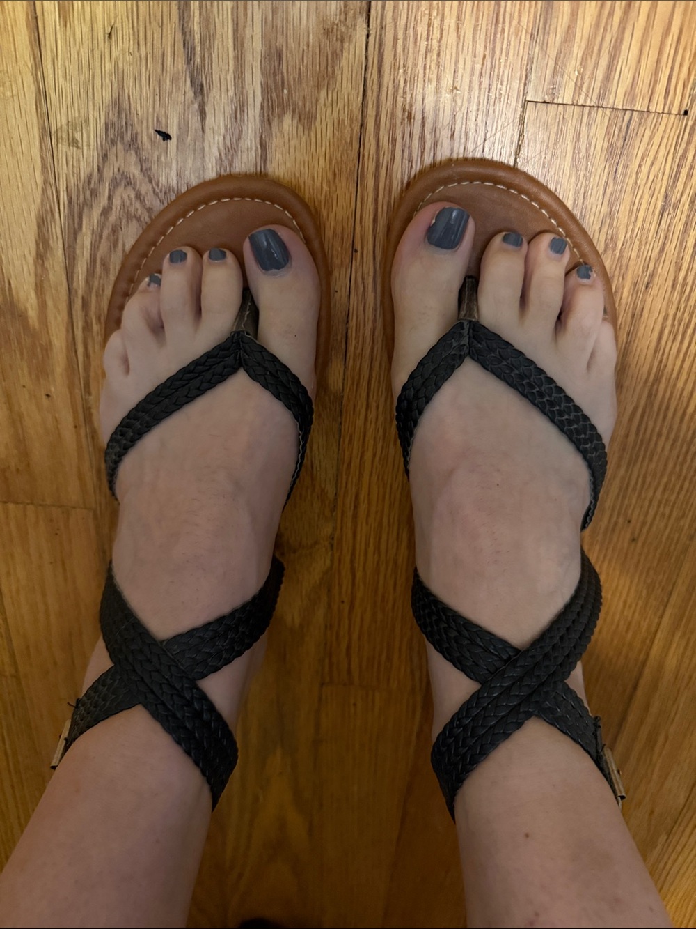 CA Women’s Braided Ankle-Wrap Sandals — Black Size 38 7.5